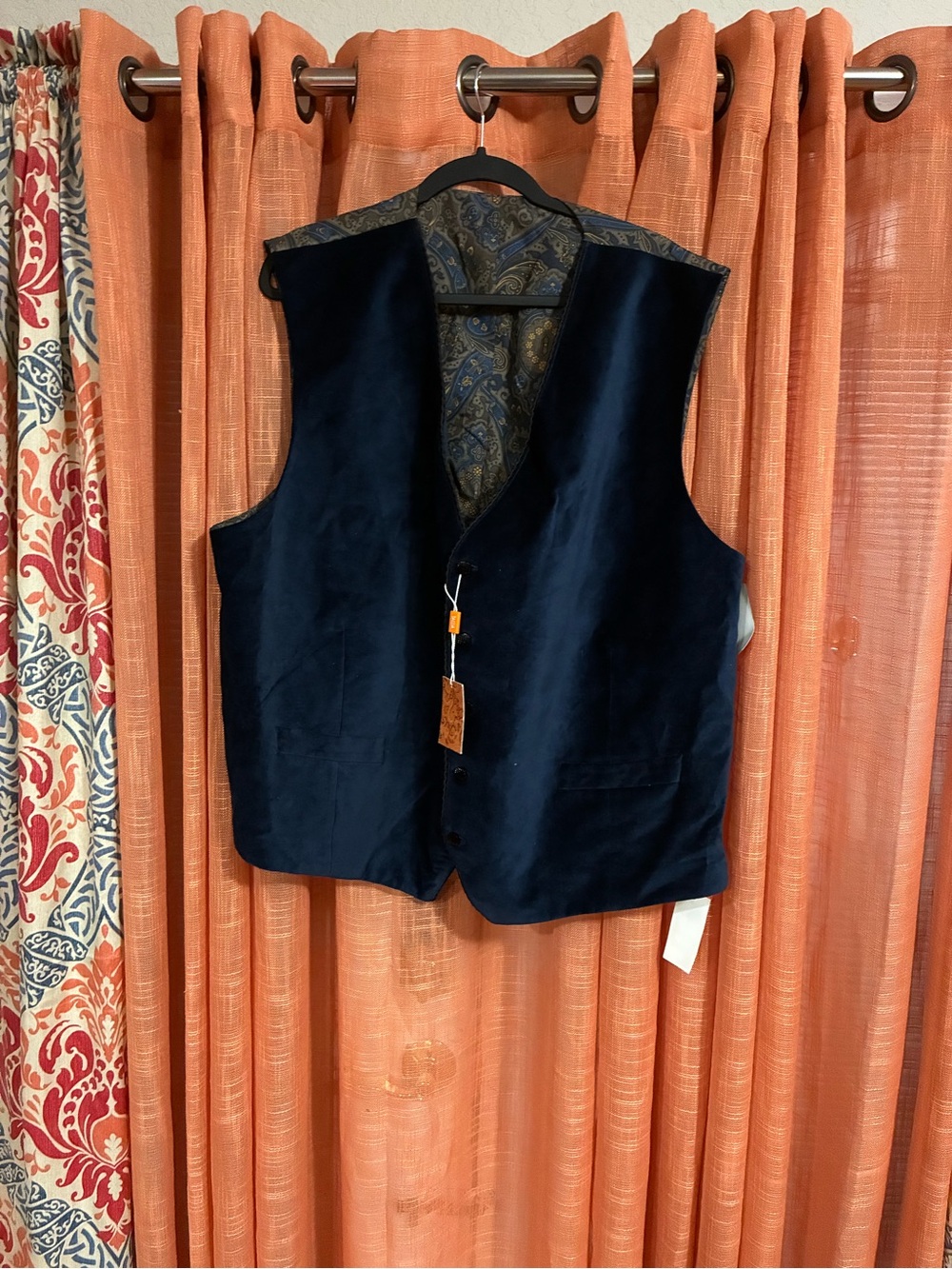 Navy Velvet Men's Vest with Paisley Lining